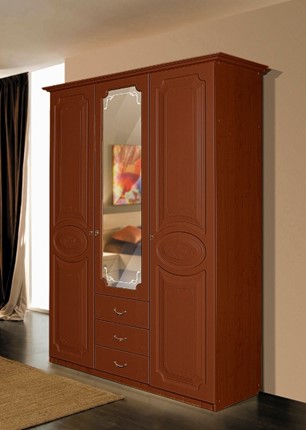 Шкаф распашной Ивушка-5 3-х створчатый с ящиками, цвет Итальянский орех в Надыме - изображение