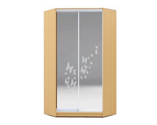 Шкаф угловой 2400х1103, ХИТ У-24-4-66-05, бабочки, 2 зеркалами, Бук Бавария светлый в Салехарде - изображение