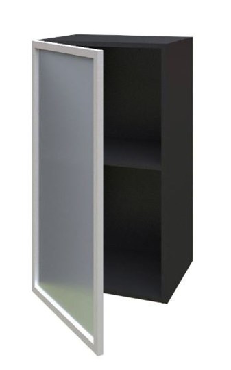 Шкаф на кухню 400 Шервуд, со стеклом левый ЛД 281.321.000.022, серый/черный в Салехарде - изображение 1