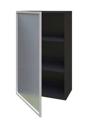 Шкаф кухонный высокий 600, Шервуд, со стеклом левый ЛД 281.451.000.038, серый/черный в Салехарде - изображение 1