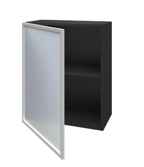 Шкаф кухонный 600, Шервуд, со стеклом левый ЛД 281.351.000.027, серый/черный в Салехарде - изображение 1