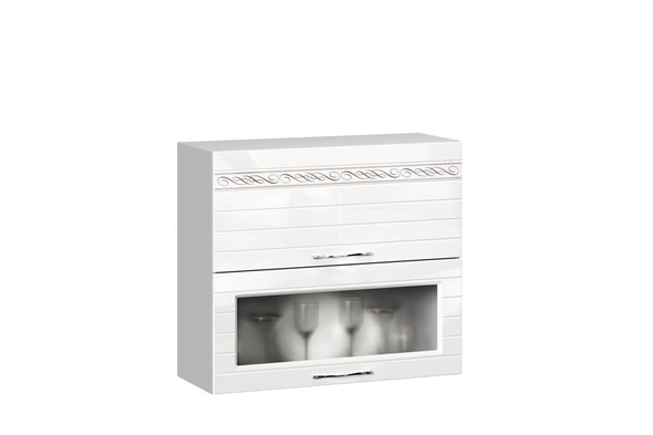 Навесной кухонный шкаф Анастасия 800 с 2 подъемными дверьми 005.531.0003 белый глянец в Ноябрьске - изображение