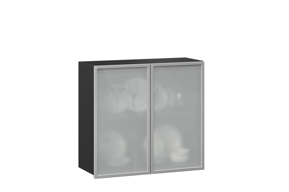 Шкаф кухонный 800, Шервуд, со стеклом ЛД 281.361.000.030, серый/черный в Салехарде - изображение