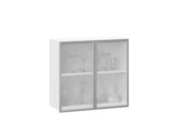 Шкаф кухонный 800, Шервуд, со стеклом ЛД 281.361.000.118, белый/белый глянец в Надыме