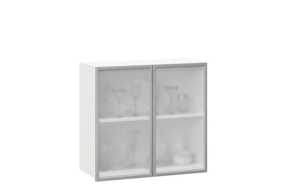 Шкаф кухонный 800, Шервуд, со стеклом ЛД 281.361.000.118, белый/белый глянец в Салехарде - изображение
