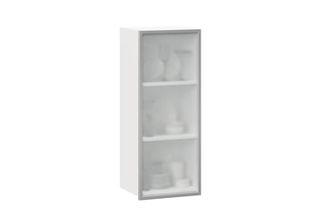 Шкаф кухонный высокий 400 Шервуд, со стеклом левый ЛД 281.421.000.121, белый/серый в Салехарде