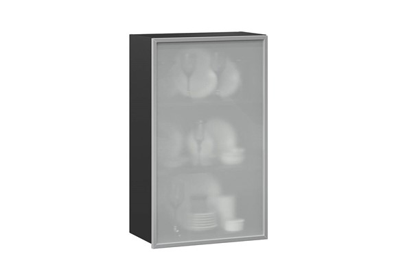 Шкаф кухонный высокий 600, Шервуд, со стеклом левый ЛД 281.451.000.038, серый/черный в Салехарде - изображение