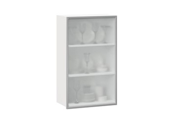 Шкаф кухонный высокий 600, Шервуд, со стеклом левый, ЛД 281.451.000.126, белый/серый в Губкинском