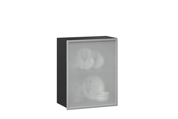Шкаф кухонный 600, Шервуд, со стеклом левый ЛД 281.351.000.027, серый/черный в Салехарде - изображение