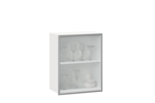 Шкаф на кухню 600, Шервуд, со стеклом левый, ЛД 281.351.000.115, белый/серый в Салехарде - изображение