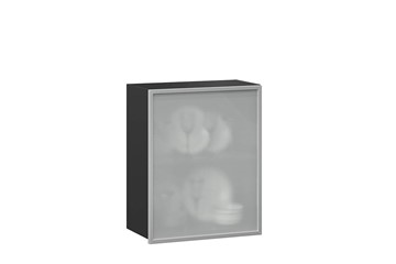 Кухонный шкаф 600, Шервуд, со стеклом правый ЛД 281.352.000.028, серый/черный в Надыме