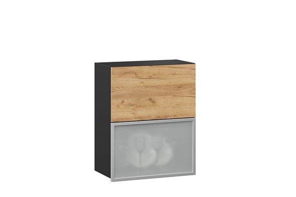 Шкаф кухонный горизонтальный 600 Шервуд, ЛД 281.971.000.047, со стеклом, дуб золотой/черный в Салехарде - изображение