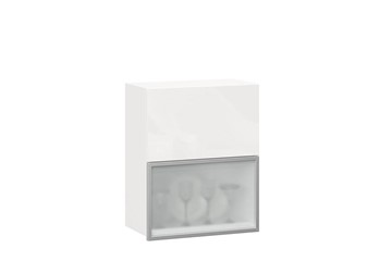 Шкаф кухонный горизонтальный 600 Шервуд, ЛД 281.971.000.174, со стеклом, белый/белый глянец в Тарко-Сале