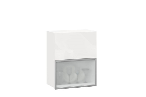 Шкаф кухонный горизонтальный 600 Шервуд, ЛД 281.971.000.174, со стеклом, белый/белый глянец в Салехарде - изображение