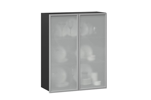 Кухонный шкаф высокий 800, Шервуд, со стеклом ЛД 281.461.000.041, серый/черный в Салехарде - изображение