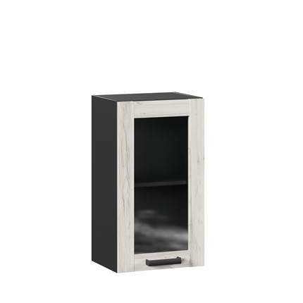 Шкаф на кухню 400 со стеклом Винченца ЛД 234.320.000.075, Чёрный/Дуб Крафт белый в Салехарде - изображение