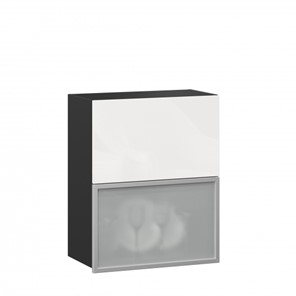 Кухонный шкаф 600 горизонтальный Шервуд, ЛД 281.971.000.086, со стеклом, черный/белый глянец в Надыме