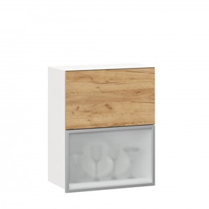 Кухонный навесной шкаф 600 горизонтальный Шервуд, ЛД 281.971.000.135, со стеклом, белый/дуб золотой в Салехарде - предосмотр