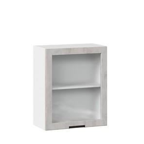 Кухонный навесной шкаф 600 со стеклом Джамис ЛД 296.350.000.021, Белый/Белый камень в Салехарде