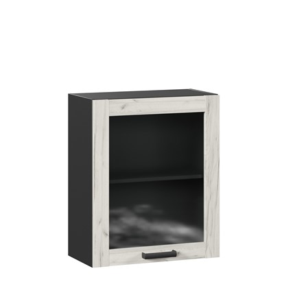 Навесной кухонный шкаф 600 со стеклом Винченца ЛД 234.350.000.078, Чёрный/Дуб Крафт белый в Салехарде - изображение