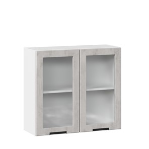 Навесной шкаф 800 со стеклом Джамис ЛД 296.360.000.023, Белый/Белый камень в Надыме