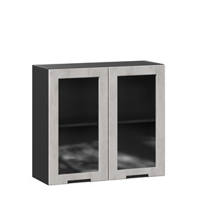 Кухонный навесной шкаф 800 со стеклом Джамис ЛД 296.360.000.065, Чёрный/Белый камень в Салехарде