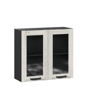 Кухонный навесной шкаф 800 со стеклом Винченца ЛД 234.360.000.080 Чёрный/Дуб Крафт белый в Салехарде