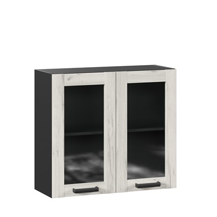 Кухонный навесной шкаф 800 со стеклом Винченца ЛД 234.360.000.080 Чёрный/Дуб Крафт белый в Салехарде - изображение
