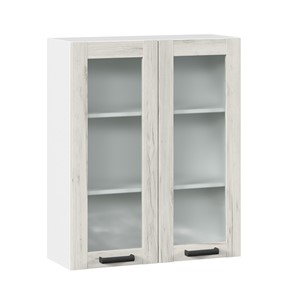 Кухонный навесной шкаф 800 со стеклом высокий Винченца ЛД 234.460.000.040, Белый/Дуб Крафт белый в Лабытнанги