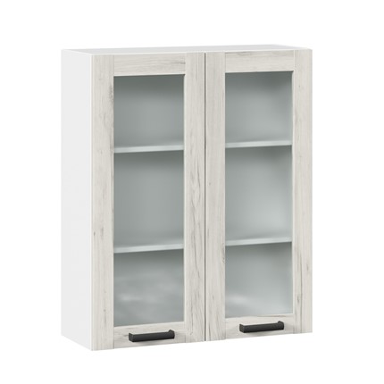 Кухонный навесной шкаф 800 со стеклом высокий Винченца ЛД 234.460.000.040, Белый/Дуб Крафт белый в Салехарде - изображение