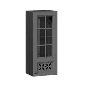 Навесной кухонный шкаф Амели-3 400 высокий со стеклом ЛД 299.420.000.042, Черный/Оникс серый в Салехарде - предосмотр