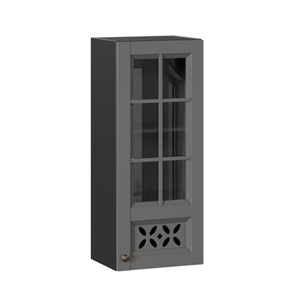 Навесной кухонный шкаф Амели-3 400 высокий со стеклом ЛД 299.420.000.042, Черный/Оникс серый в Салехарде - изображение