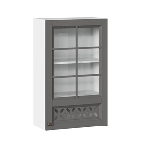Навесной кухонный шкаф Амели-3 600 высокий со стеклом ЛД 299.450.000.046, Белый/Оникс серый в Салехарде - предосмотр