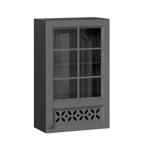 Кухонный шкаф Амели-3 600 высокий со стеклом ЛД 299.450.000.048, Черный/Оникс серый в Надыме