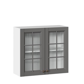 Кухонный шкаф Амели-3 800 со стеклом ЛД 299.360.000.034, Белый/Оникс серый в Салехарде