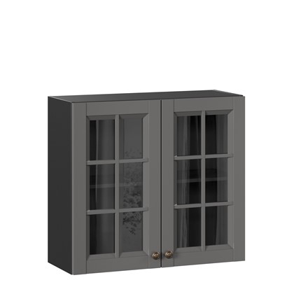 Навесной кухонный шкаф Амели-3 800 со стеклом ЛД 299.360.000.036, Черный/Оникс серый в Салехарде - изображение