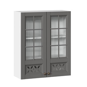 Кухонный шкаф Амели-3 800 высокий со стеклом ЛД 299.460.000.050, Белый/Оникс серый в Надыме