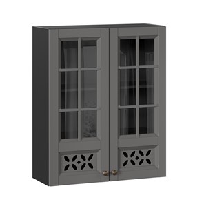 Навесной шкаф Амели-3 800 высокий со стеклом ЛД 299.460.000.052, Черный/Оникс серый в Салехарде - предосмотр