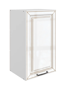 Кухонный шкаф Атланта L400 Н720 (1 дв. гл.) эмаль (белый/белый глянец патина золото) в Губкинском