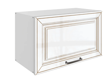 Кухонный шкаф Атланта L600 Н360 (1 дв. гл.) эмаль (белый/белый глянец патина золото) в Ноябрьске