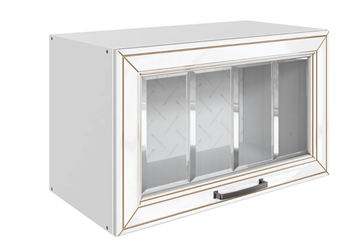 Навесной кухонный шкаф Атланта L600 Н360 (1 дв. рам.) эмаль (белый/белый глянец патина золото) в Салехарде - предосмотр