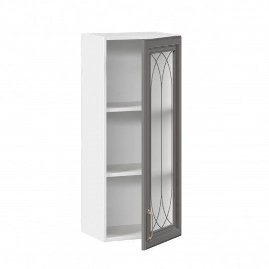 Кухонный шкаф Джелатто 400 высокий со стеклом ЛД 241.420.000.110, Белый/Оникс серый в Салехарде - изображение 1