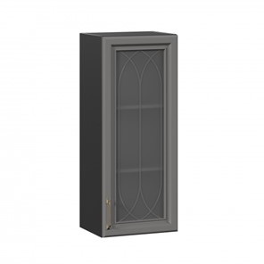 Навесной кухонный шкаф Джелатто 400 высокий со стеклом ЛД 241.420.000.152, Черный/Оникс серый в Надыме