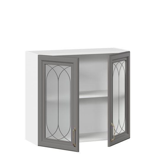 Навесной шкаф Джелатто 800 со стеклом ЛД 241.360.000.107, Белый/Оникс серый в Салехарде - изображение 1