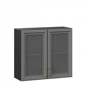 Кухонный шкаф Джелатто 800 со стеклом ЛД 241.360.000.149, Черный/Оникс серый в Лабытнанги