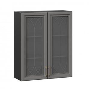 Кухонный шкаф Джелатто 800 высокий со стеклом ЛД 241.460.000.156, Черный/Оникс серый в Надыме
