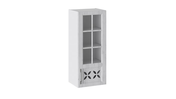 Настенный шкаф Прованс (Белый глянец/Санторини светлый) cо стеклом правый В_96-40_1ДРДс(R) в Салехарде - изображение