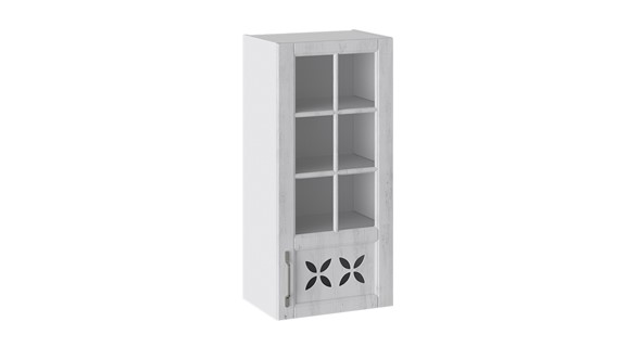 Шкаф на кухню Прованс (Белый глянец/Санторини светлый) cо стеклом правый В_96-45_1ДРДс(R) в Салехарде - изображение