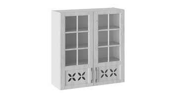 Навесной кухонный шкаф Прованс (Белый глянец/Санторини светлый) cо стеклом В_96-90_2ДРДс в Тарко-Сале