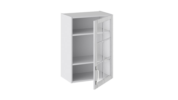 Навесной шкаф Прованс (Белый глянец/Санторини светлый) со стеклом В_72-50_1ДРс в Салехарде - изображение 1